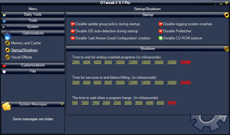 Startup/Shutdown Settings